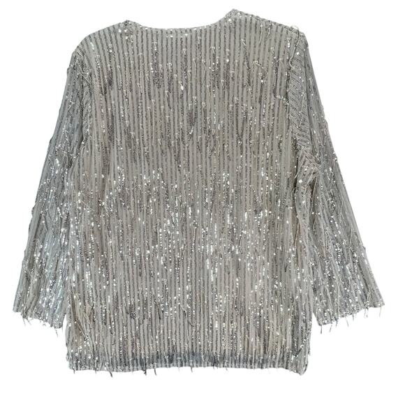 Southern Fried Chics Jacket 3XL Champagne Beige Mesh Sequin Fringe Boho Showgirl - Picture 5 of 16
